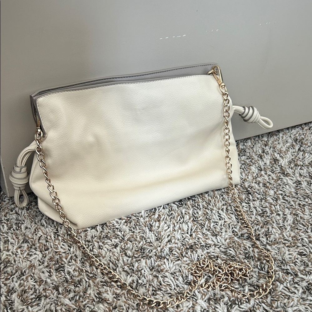 Chic Cream Leather Chain Clutch
